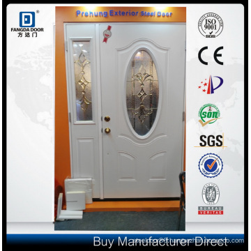 Big Oval Frosted Tempered Glass Exterior Prehung Rust and Corrosion Resistant Steel Door